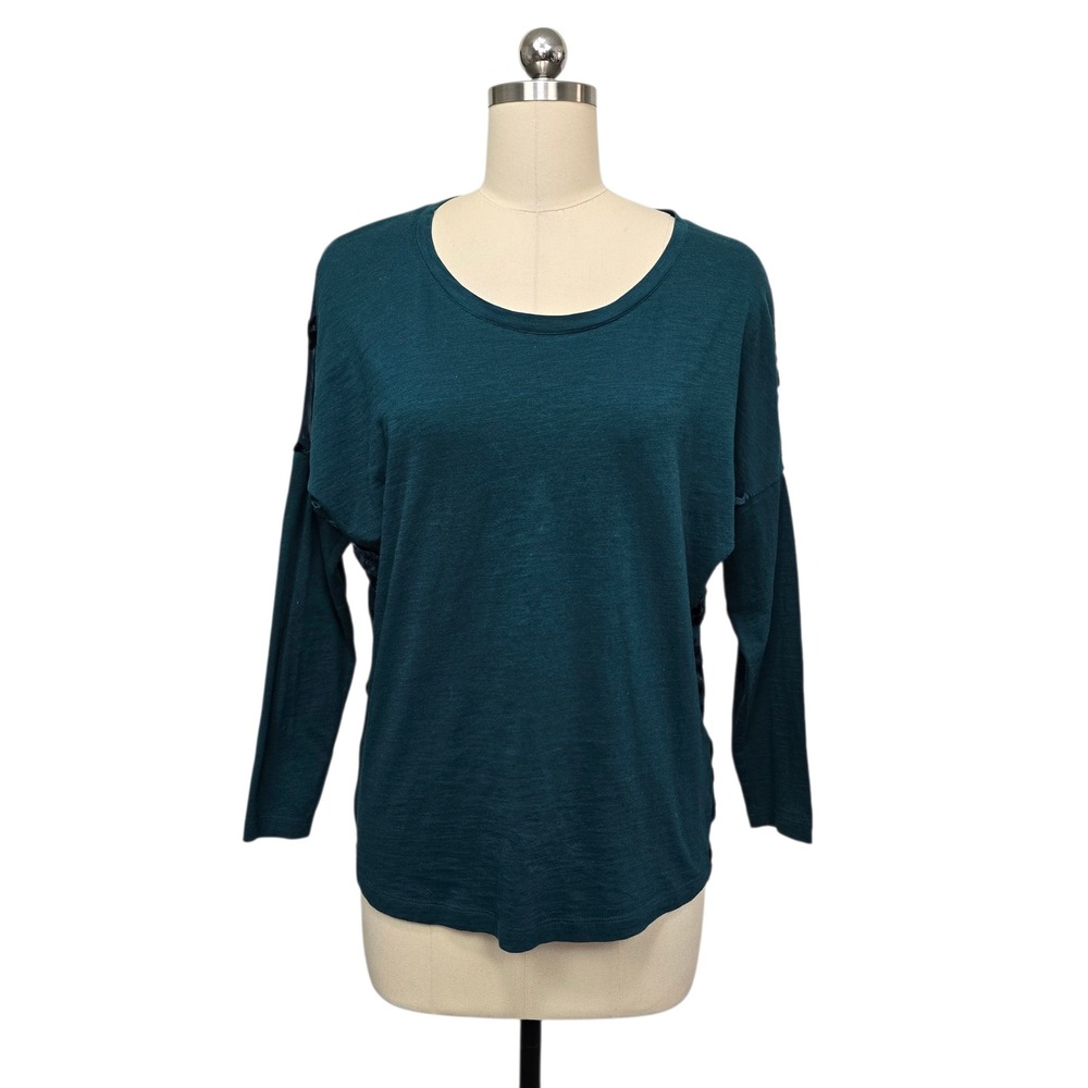Sundance Teal Velvet Burnout Floral‎ Sheer Back Long Sleeve Top Women's Size XS